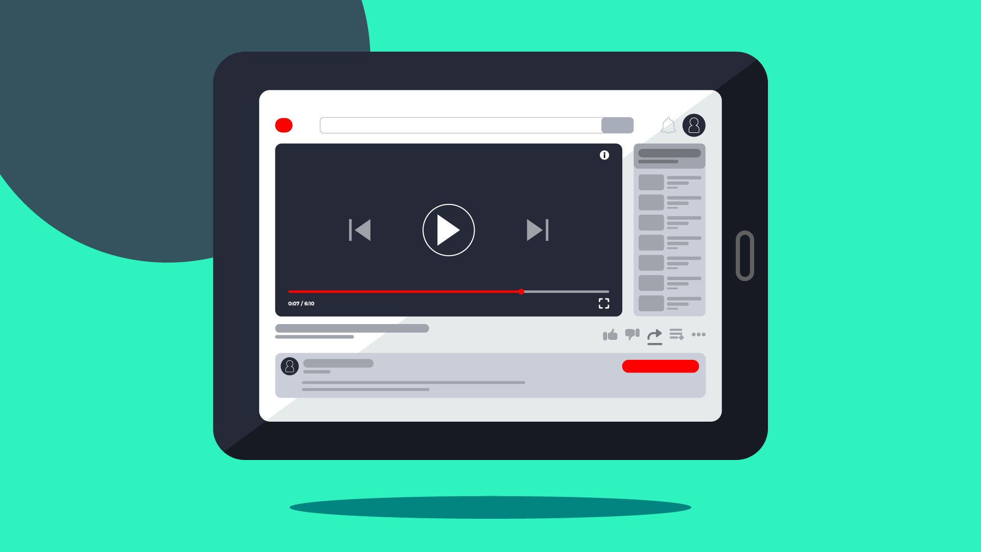 Image of tablet showing YouTube, partway through a video